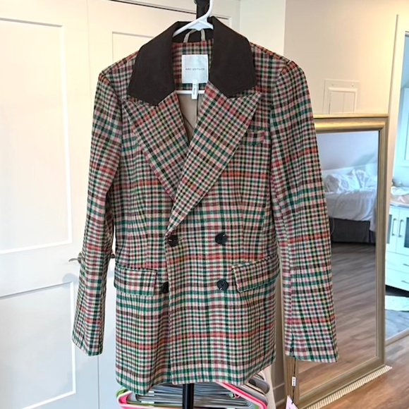 Avec Les Filles Double-Breasted Elbow-Patch Plaid Jacket - X-Small (NWT) - Picture 3 of 13